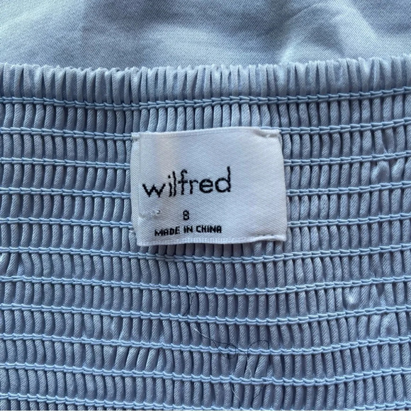 Wilfred Aritzia Bridgerton Satin midi Dress light gray smocked 22458 - Picture 10 of 13